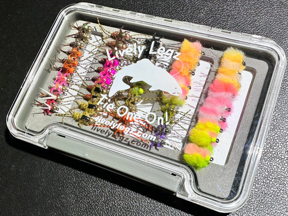 Lively Legz Steelhead Series 2x Strong Barbed/ Tungsten Small Slim Fly Box (48 Flies)