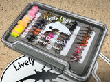 Lively Legz Steelhead & Big Stockies Series 2x Strong Barbed/ Tungsten Small Slim Fly Box (49 Flies)