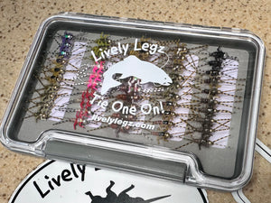 Lively Legz Barbless/ Tungsten Double Trouble Box (Small Slim "Double Trouble" Box Preloaded with 50 Flies)