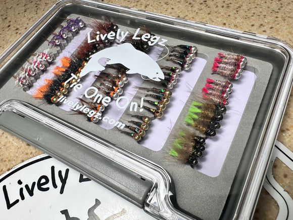 Lively Legz Barbless/ Tungsten Fast Water Series Euro Nymph Box (Small Slim Box Preloaded with 72 Flies)